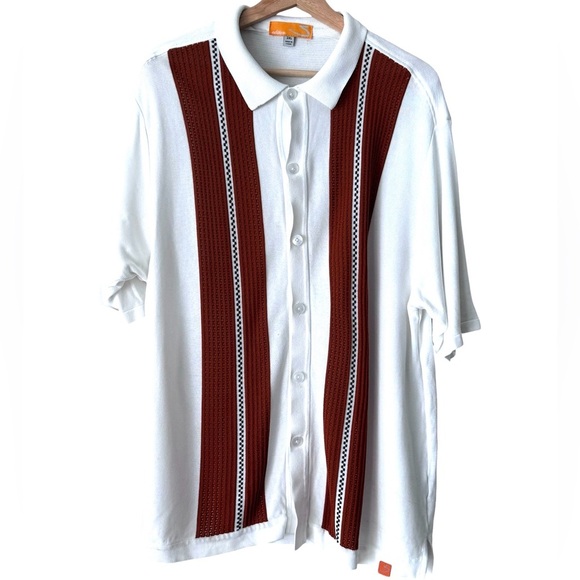 Edition S Mens Short Sleeve Knit white crochet pattern vintage style Shirt - Picture 2 of 5